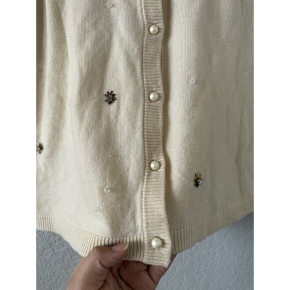 Kate Spade Elizabeth Be Dazzled Wool Ivory Beaded Pearl Cardigan Timeless Dainty - Picture 6 of 10